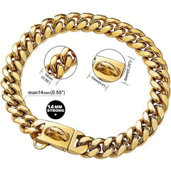 Waterproof Cuban Link Dog Collar Stainless Steel Buckle for Large Breeds