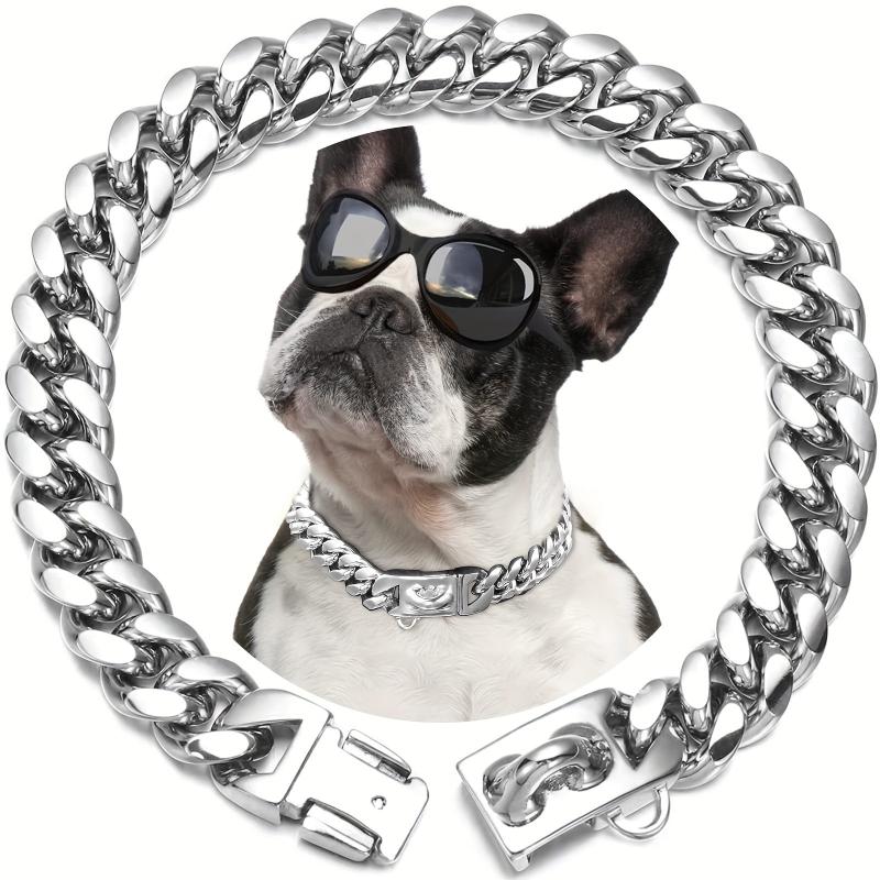 Waterproof Cuban Link Dog Collar Stainless Steel Buckle for Large Breeds