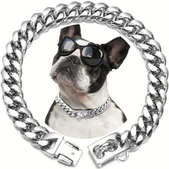 Waterproof Cuban Link Dog Collar Stainless Steel Buckle for Large Breeds
