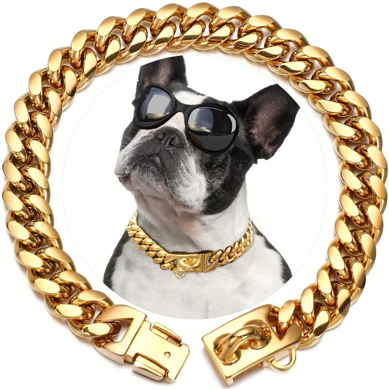 Waterproof Cuban Link Dog Collar Stainless Steel Buckle for Large Breeds