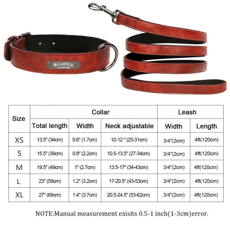 Personalized Leather Dog Collar with Engraved Nameplate - Retro Style