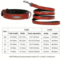 Personalized Leather Dog Collar with Engraved Nameplate - Retro Style
