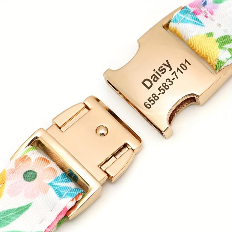 Personalized Dog Collar with Flower & Bee for Small & Large Dogs