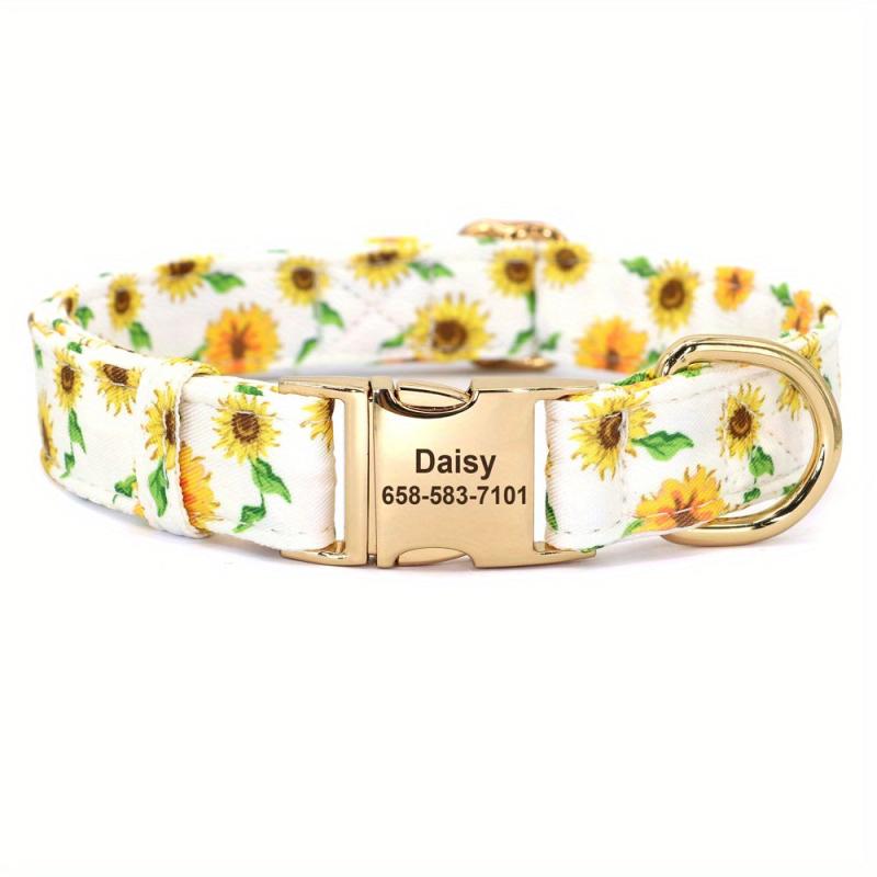 Personalized Dog Collar with Flower & Bee for Small & Large Dogs