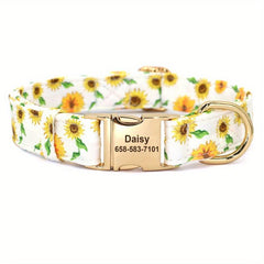 Personalized Dog Collar with Flower & Bee for Small & Large Dogs