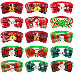 8pcs Christmas Bow Tie Collar Plaid Pet Bow Ties Adjustable Cat Dog Collars
