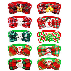 8pcs Christmas Bow Tie Collar Plaid Pet Bow Ties Adjustable Cat Dog Collars