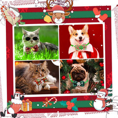 8pcs Christmas Bow Tie Collar Plaid Pet Bow Ties Adjustable Cat Dog Collars