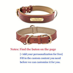 Personalized Anti Lost Leather Dog Collar with Soft Padding