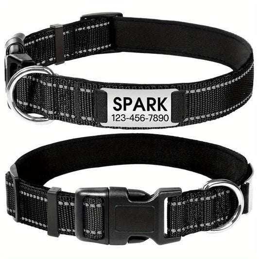 Personalized Reflective Dog Collar with Name Plate