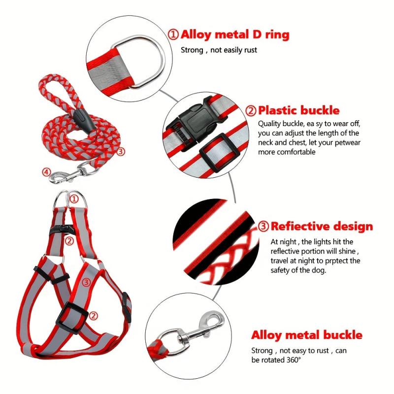 Reflective Nylon Dog Harness & Leash Set for Small Medium Dogs