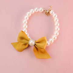 Adjustable Pearl Necklace with Charm Bow for Small Dogs and Cats