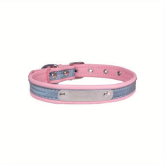Reflective Leather Dog Collar with Personalization