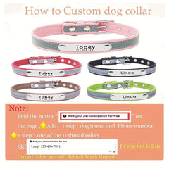 Reflective Leather Dog Collar with Personalization