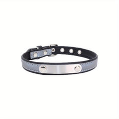 Reflective Leather Dog Collar with Personalization