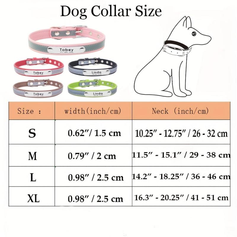 Reflective Leather Dog Collar with Personalization