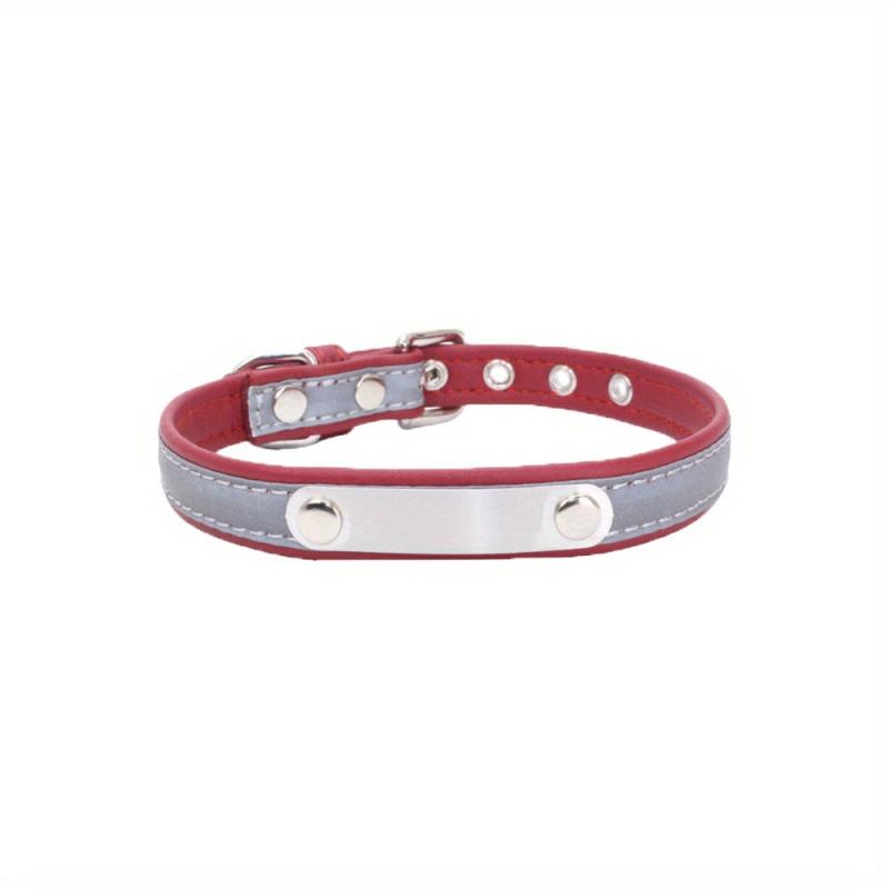 Reflective Leather Dog Collar with Personalization