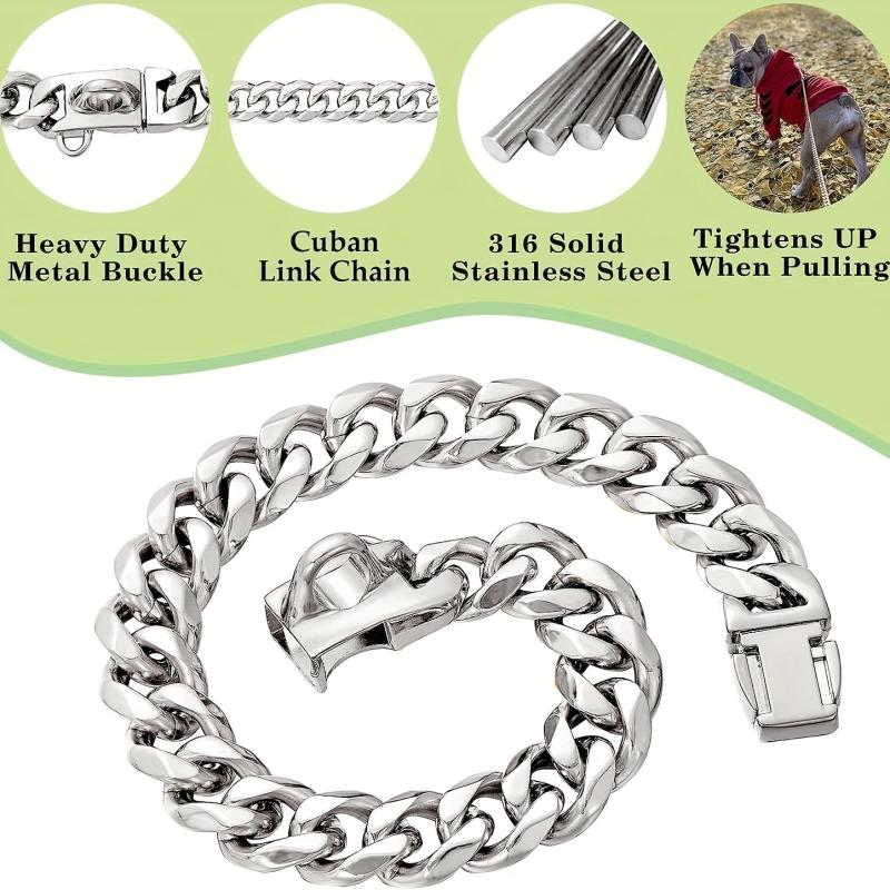 15mm Dog Chain Collar Secure Buckle Strong Heavy Duty Small Dogs