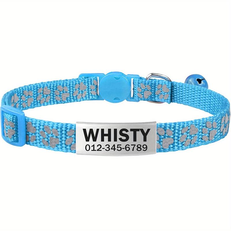 Personalized Cat Collar with Nameplate and Bell - Adjustable Nylon Collar