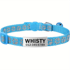 Personalized Cat Collar with Nameplate and Bell - Adjustable Nylon Collar