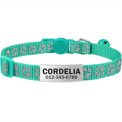 Personalized Cat Collar with Nameplate and Bell - Adjustable Nylon Collar