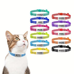 Personalized Cat Collar with Nameplate and Bell - Adjustable Nylon Collar