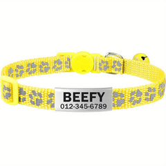 Personalized Cat Collar with Nameplate and Bell - Adjustable Nylon Collar