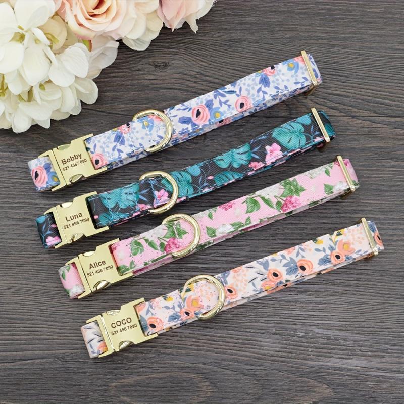 Customizable Nylon Dog Collar with Engraved Floral Pattern