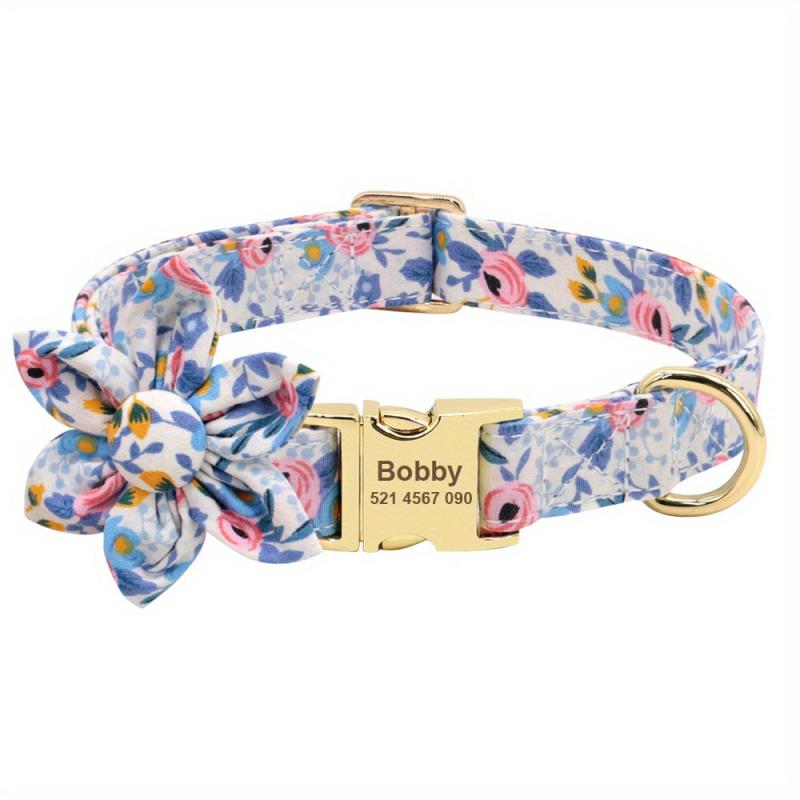 Customizable Nylon Dog Collar with Engraved Floral Pattern