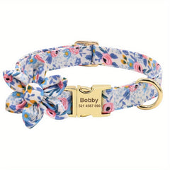 Customizable Nylon Dog Collar with Engraved Floral Pattern