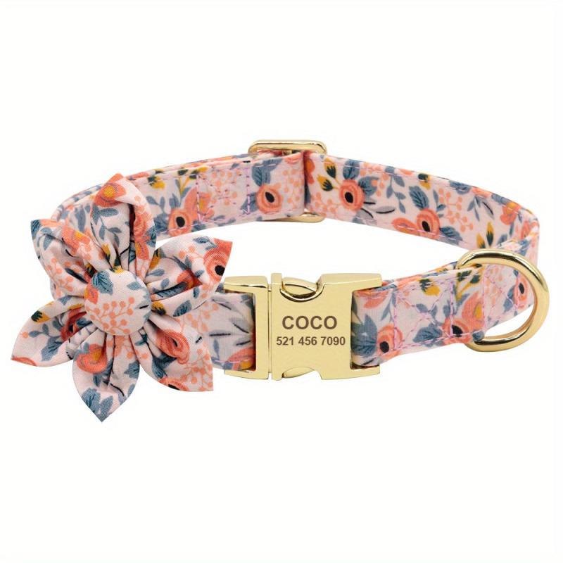 Customizable Nylon Dog Collar with Engraved Floral Pattern