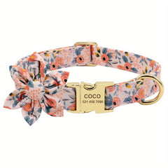 Customizable Nylon Dog Collar with Engraved Floral Pattern