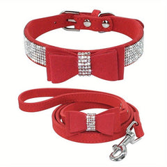 Rhinestone Bowknot Dog Collar Leash Set for Small Medium Dogs Cats
