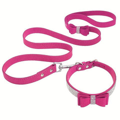 Rhinestone Bowknot Dog Collar Leash Set for Small Medium Dogs Cats