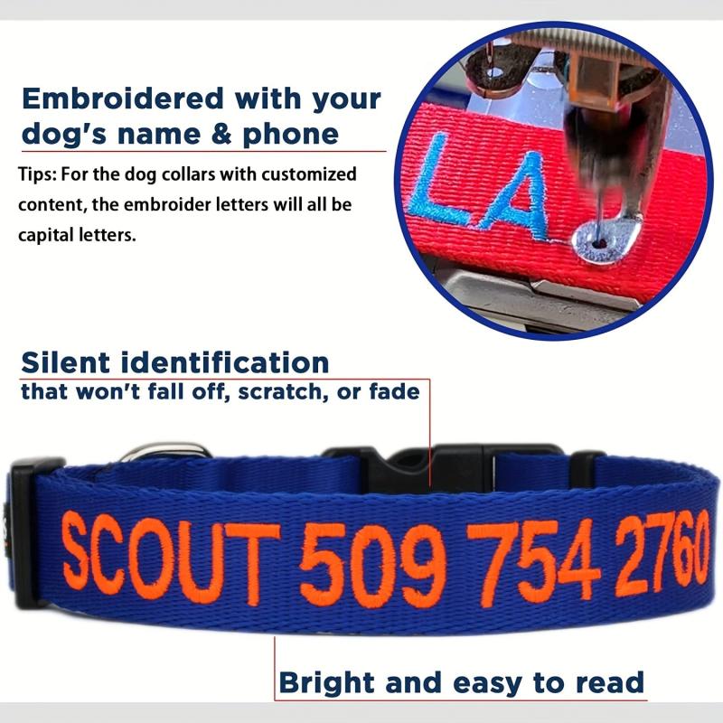 Reflective Personalized Dog Collar - Custom Embroidered with Name & Number