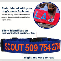 Reflective Personalized Dog Collar - Custom Embroidered with Name & Number