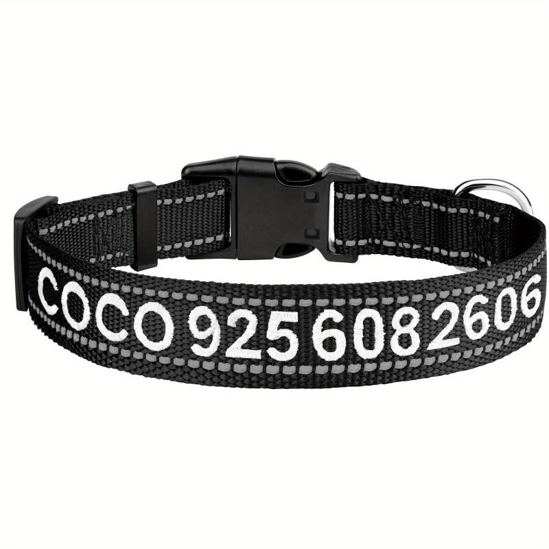 Reflective Personalized Dog Collar - Custom Embroidered with Name & Number