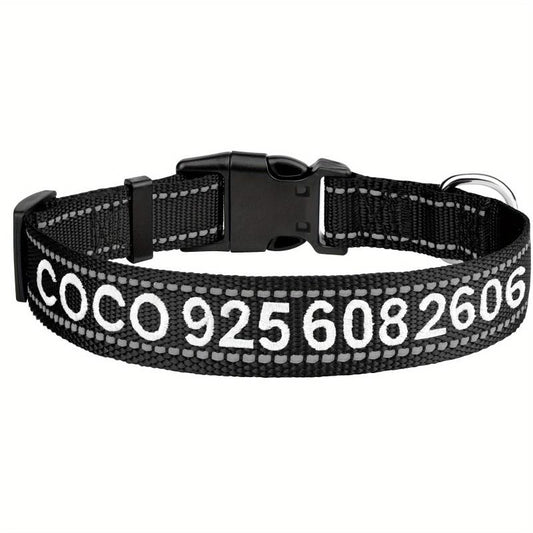Reflective Personalized Dog Collar - Custom Embroidered with Name & Number
