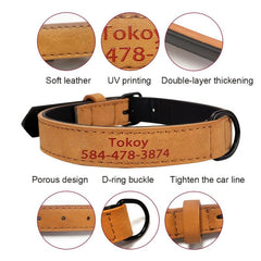 Personalized Leather Dog Collar - Custom Name - Small Medium Large Dog