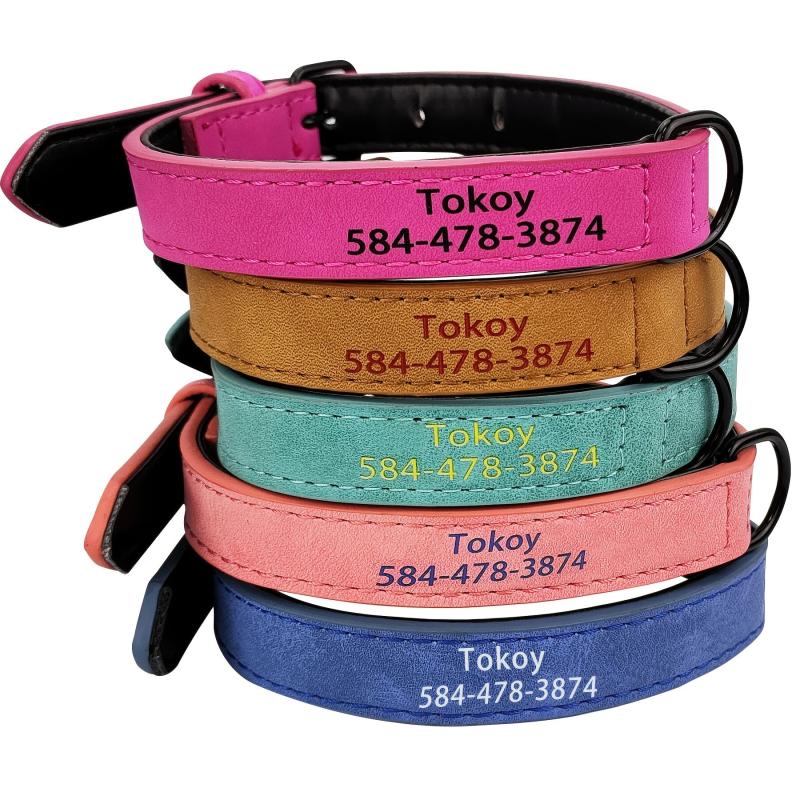 Personalized Leather Dog Collar - Custom Name - Small Medium Large Dog