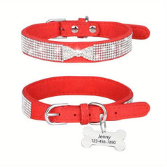 Sparkling Rhinestone Dog Collar & Engraved Nameplate