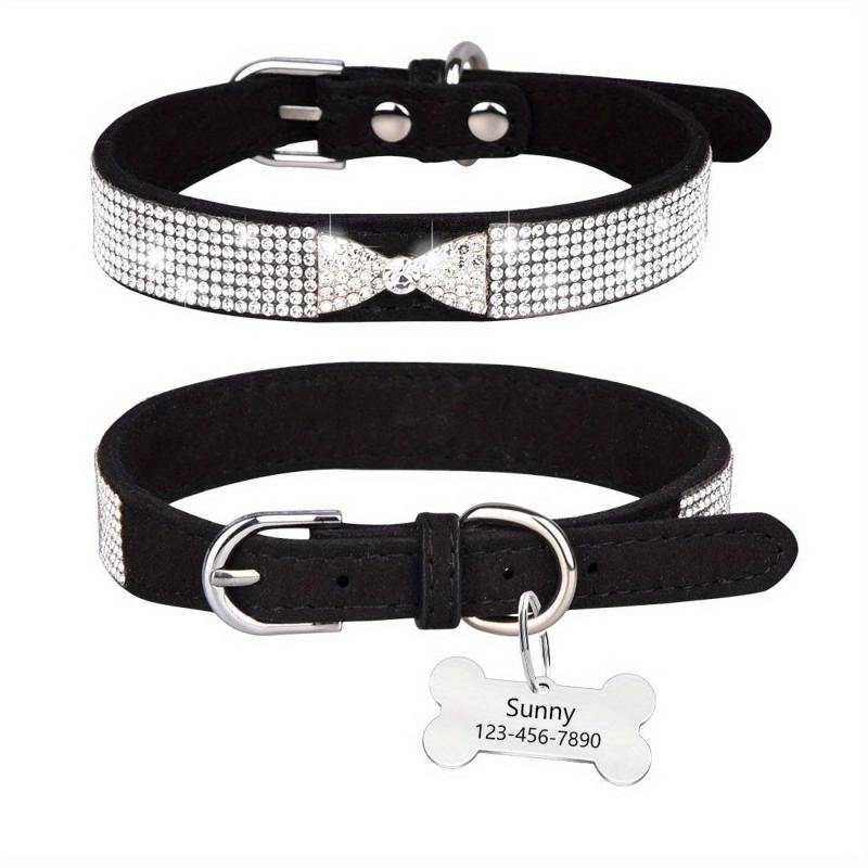Sparkling Rhinestone Dog Collar & Engraved Nameplate