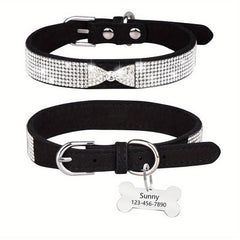 Sparkling Rhinestone Dog Collar & Engraved Nameplate
