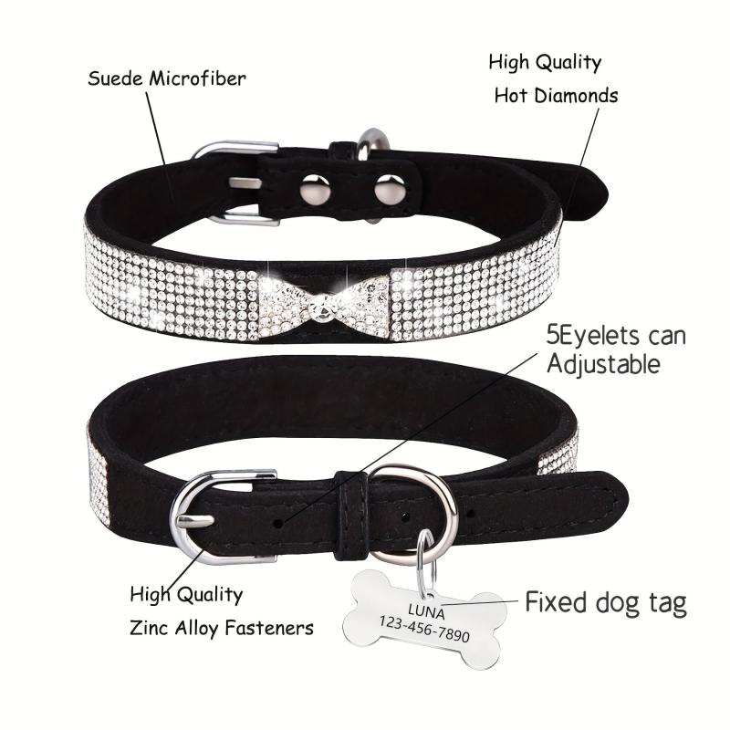 Sparkling Rhinestone Dog Collar & Engraved Nameplate