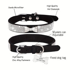 Sparkling Rhinestone Dog Collar & Engraved Nameplate