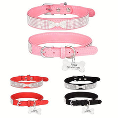 Sparkling Rhinestone Dog Collar & Engraved Nameplate