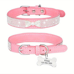 Sparkling Rhinestone Dog Collar & Engraved Nameplate