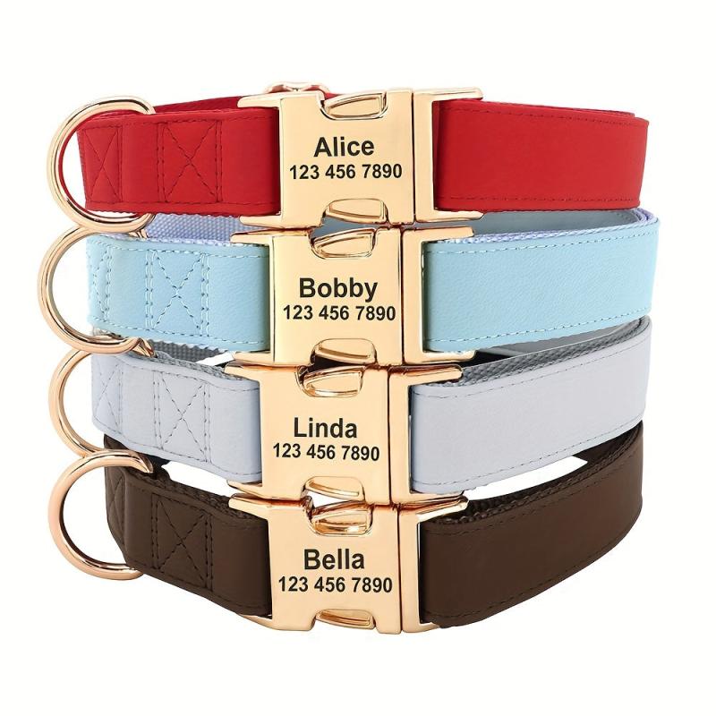 Personalized Dog Collar PU Leather Pet Collars Dog Necklace Customized ID Name