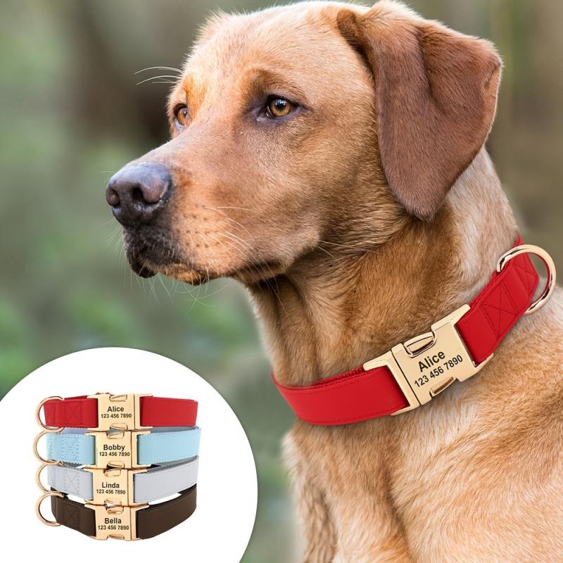 Personalized Dog Collar PU Leather Pet Collars Dog Necklace Customized ID Name
