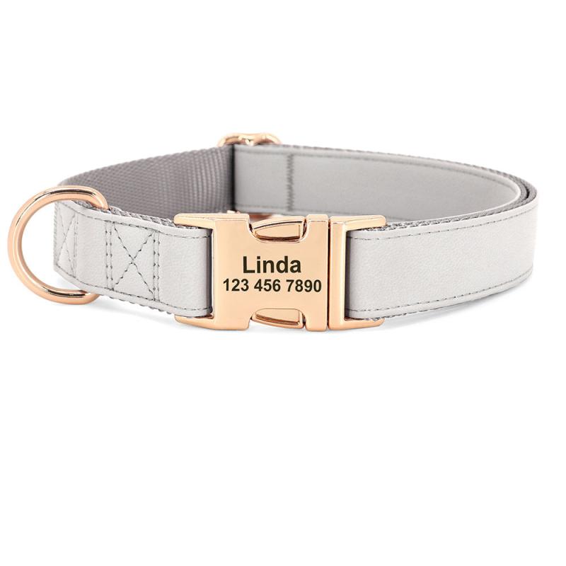 Personalized Dog Collar PU Leather Pet Collars Dog Necklace Customized ID Name